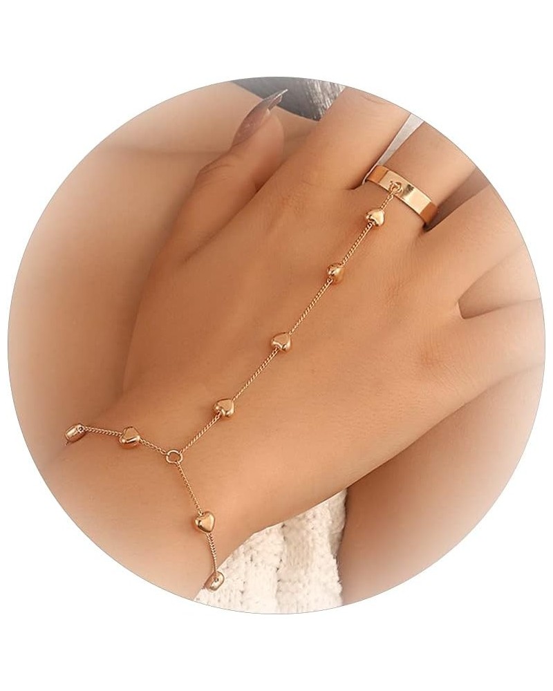 Ring Bracelet Hand Chain for Women Finger Ring Bracelets Chain Tassel Heart Butterfly Finger Bracelet Slave Chain Bracelet A:...