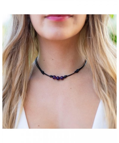 Amethyst Gemstone Beads Pendant Knotted Necklace with Adjustable Wax Nylon Cord - Unisex Beaded choker Men Women $15.84 Neckl...