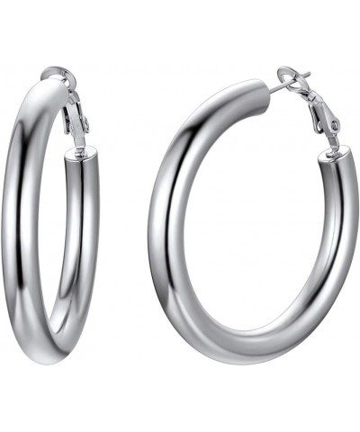 Minimalist Hoop Earrings for Women Fits Sensitive Ears 30/40/60/80mm Hoops Stainless Steel/18K Gold Plated Fashion Jewelry(wi...