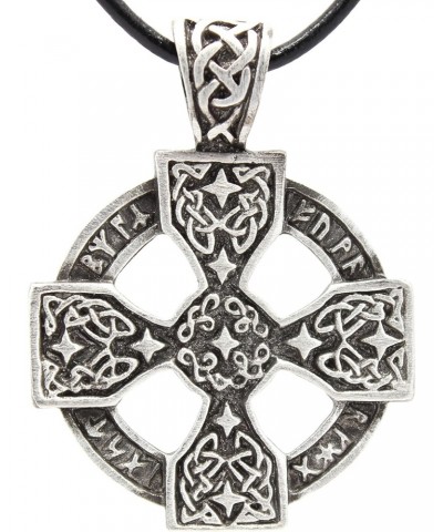 Pewter Solar Cross with Celtic Knots Pagan Pendant on Leather Necklace $9.51 Necklaces