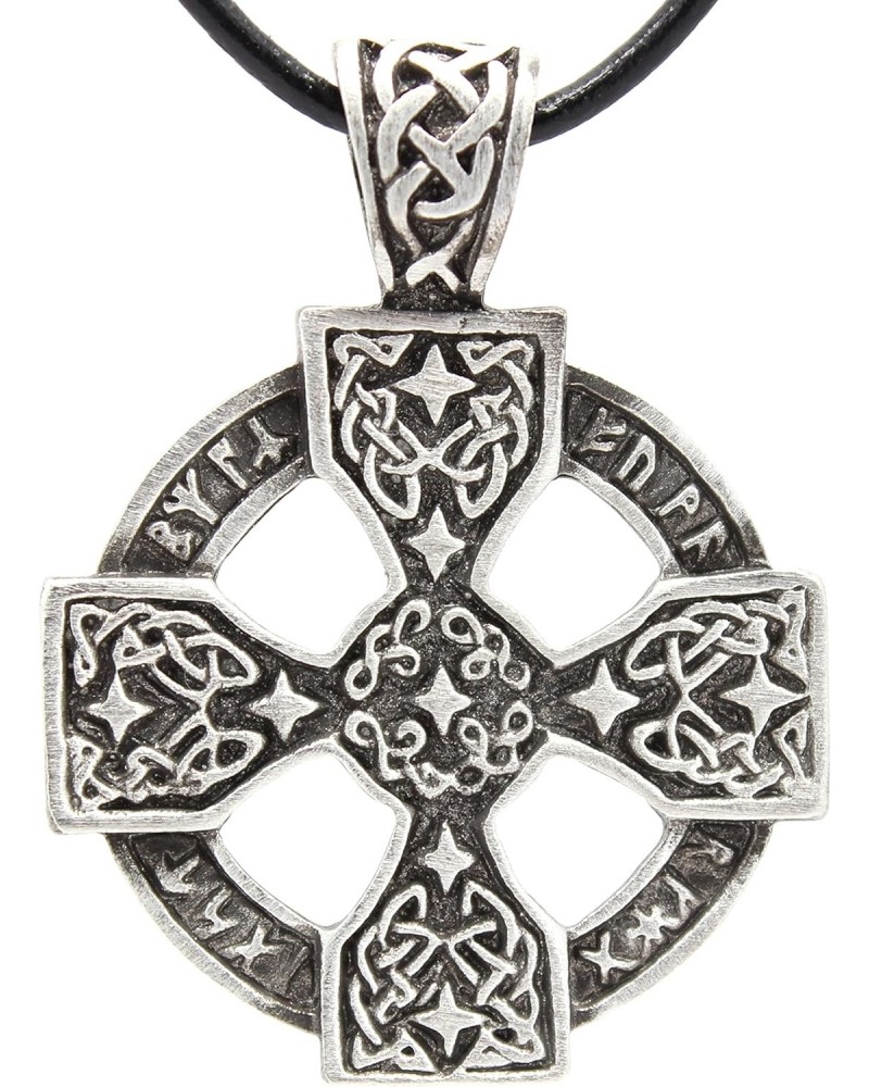 Pewter Solar Cross with Celtic Knots Pagan Pendant on Leather Necklace $9.51 Necklaces