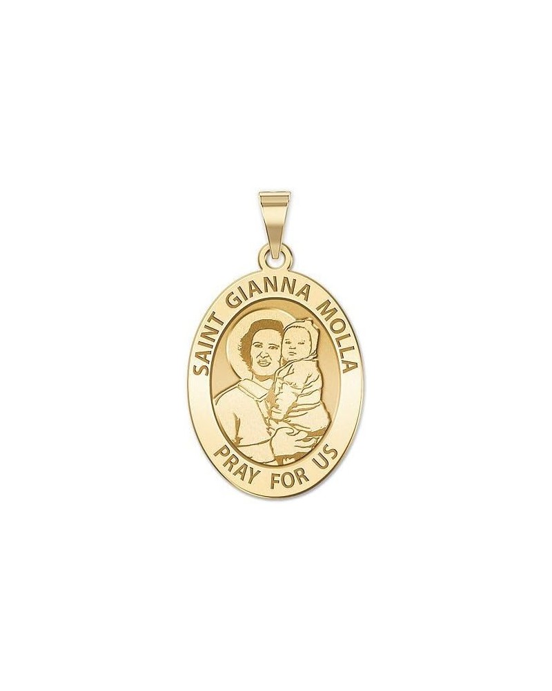 Saint Gianna Beretta Molla Oval Religious Medal - in Sterling Silver and 10K or 14K Gold 3/4 x 1 Inch Medal Only Solid 14k Ye...