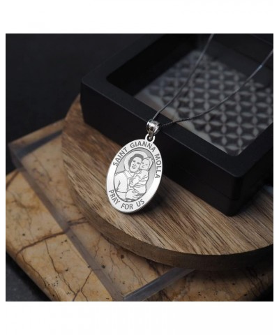 Saint Gianna Beretta Molla Oval Religious Medal - in Sterling Silver and 10K or 14K Gold 3/4 x 1 Inch Medal Only Solid 14k Ye...