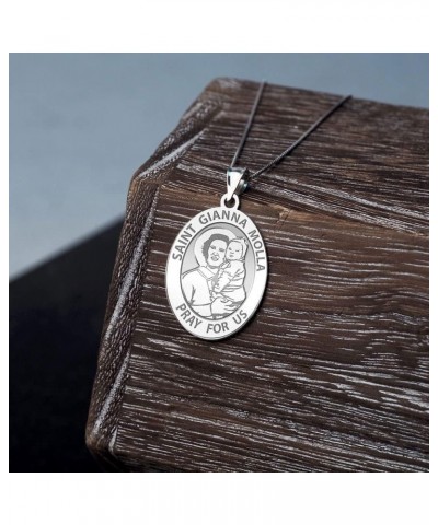 Saint Gianna Beretta Molla Oval Religious Medal - in Sterling Silver and 10K or 14K Gold 3/4 x 1 Inch Medal Only Solid 14k Ye...