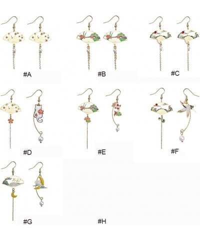 Earrings Chinese Elements Hollow Fan Chain Tassel Pearl Pendant Lotus Leaf Cherry Blossoms Cloud Long Drop Earrings for Women...