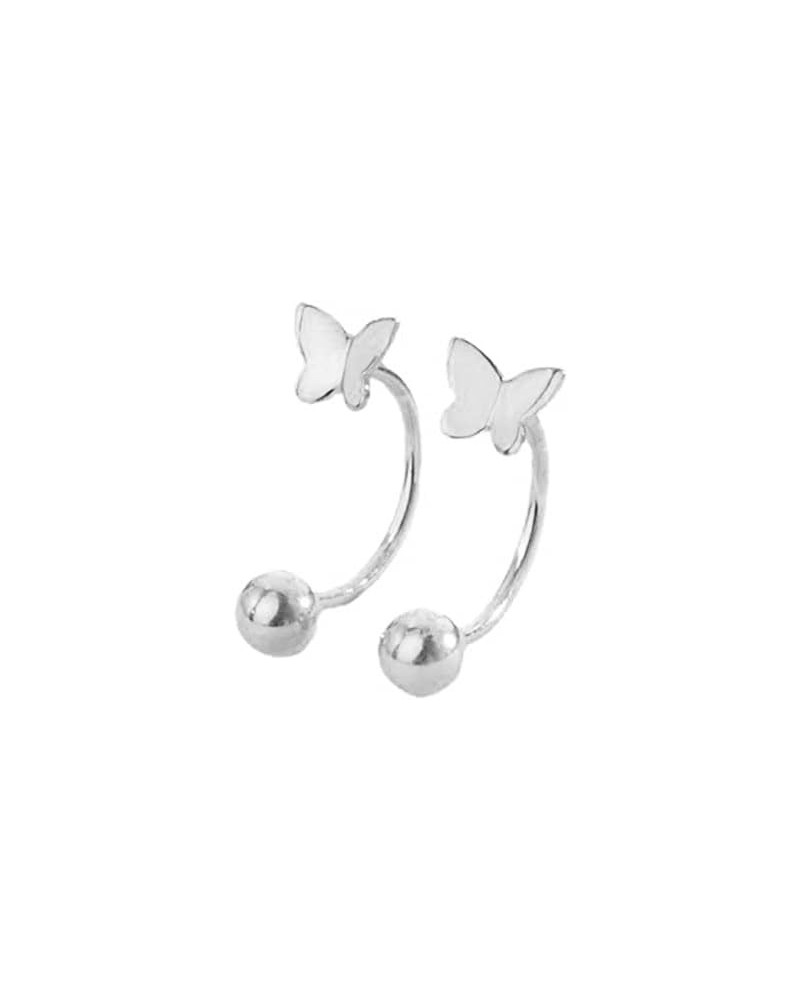 Cute Butterfly Half Hoop Earrings Sterling Silver 925 for Women Girls Minimalist Cartilage Wrap Cuffs Earring Screw Back Stat...