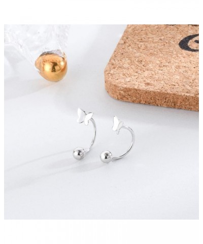 Cute Butterfly Half Hoop Earrings Sterling Silver 925 for Women Girls Minimalist Cartilage Wrap Cuffs Earring Screw Back Stat...