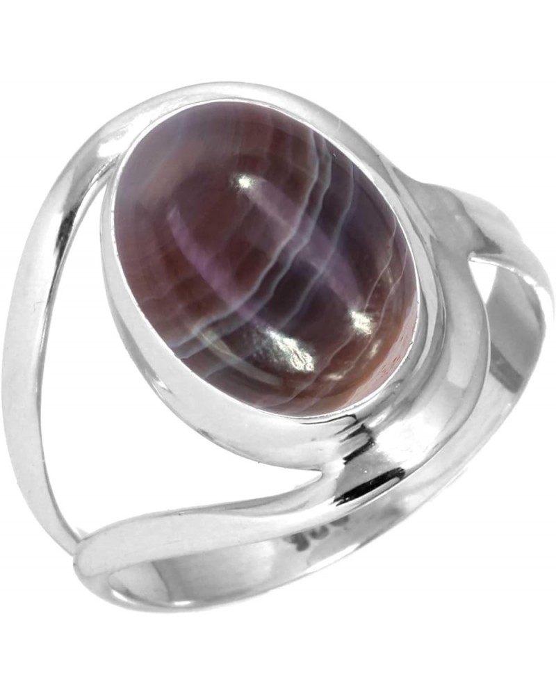 925 Sterling Silver Handmade Ring for Women 10x14 Oval Gemstone Statement Jewelry for Gift (99021_R) Botswana Agate $19.71 Rings