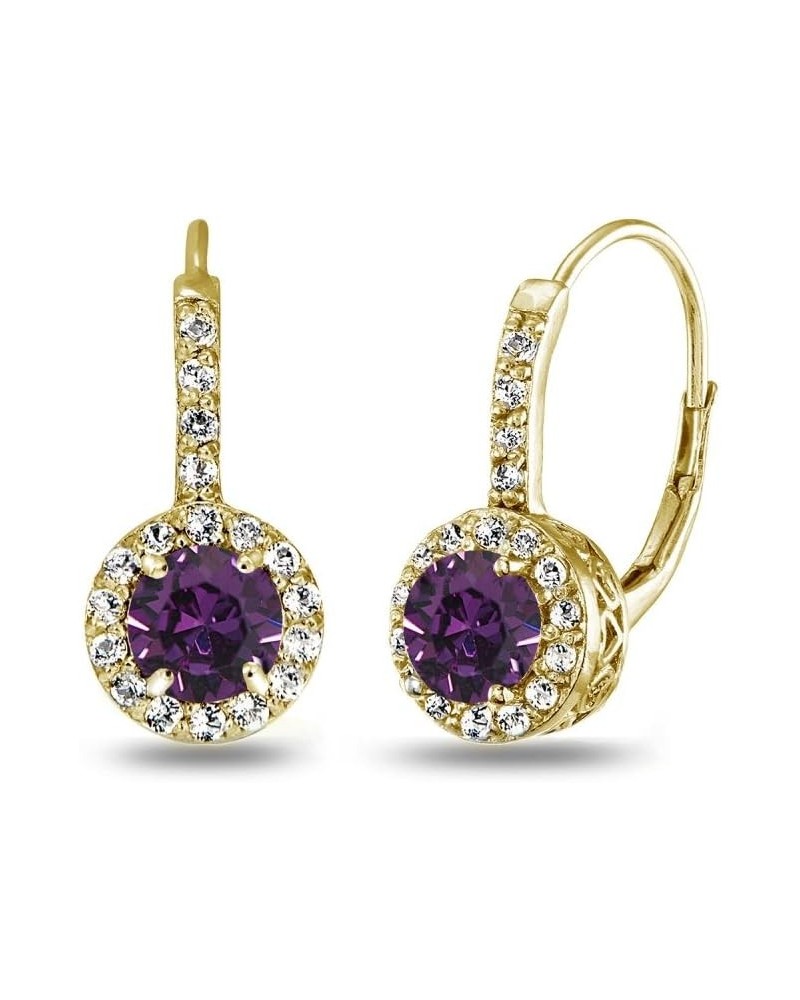 Yellow Gold Flashed Sterling Silver Halo Leverback Drop Earrings created with European Crystals February - Purple $14.40 Earr...