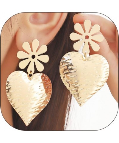 Gold Statement Earrings for Women Heart Drop Earrings Heart Flower Earrings Statement Dangle Earrings Love Heart Earrings Par...