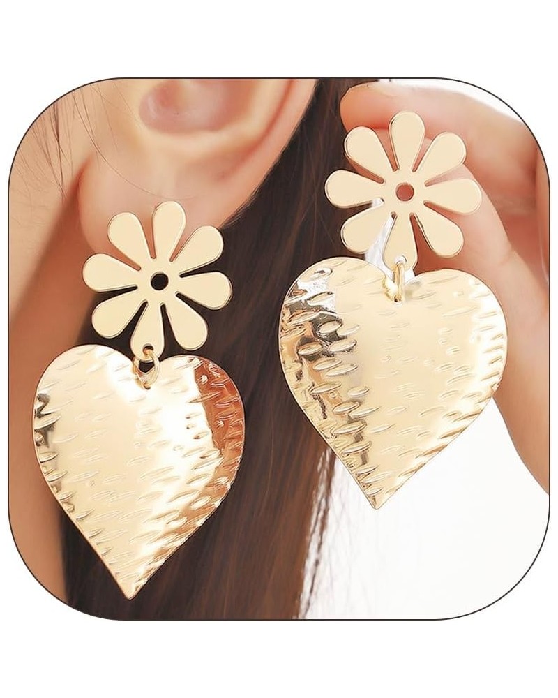 Gold Statement Earrings for Women Heart Drop Earrings Heart Flower Earrings Statement Dangle Earrings Love Heart Earrings Par...