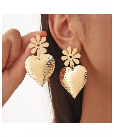 Gold Statement Earrings for Women Heart Drop Earrings Heart Flower Earrings Statement Dangle Earrings Love Heart Earrings Par...