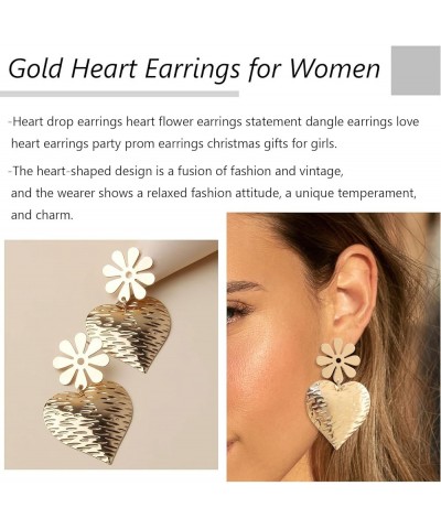 Gold Statement Earrings for Women Heart Drop Earrings Heart Flower Earrings Statement Dangle Earrings Love Heart Earrings Par...