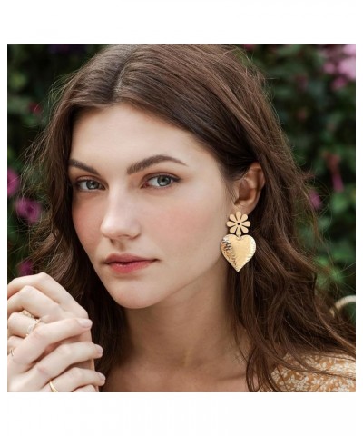 Gold Statement Earrings for Women Heart Drop Earrings Heart Flower Earrings Statement Dangle Earrings Love Heart Earrings Par...