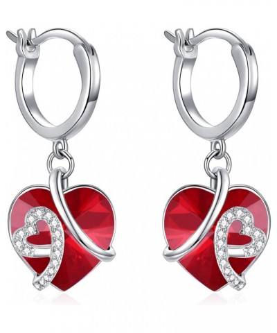 Heart Crystal Dangle Earrings, Sterling Silver Hoop Earrings for Women Love Knot Jewelry Gifts for Her 1-Red $13.33 Earrings