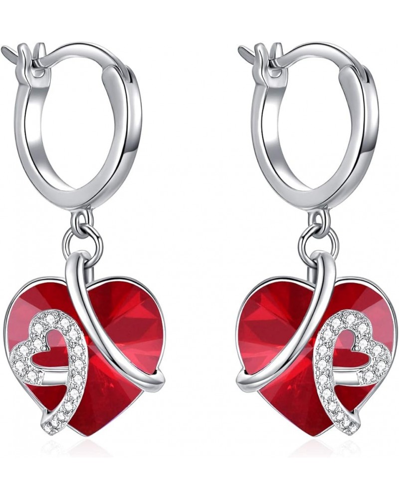 Heart Crystal Dangle Earrings, Sterling Silver Hoop Earrings for Women Love Knot Jewelry Gifts for Her 1-Red $13.33 Earrings