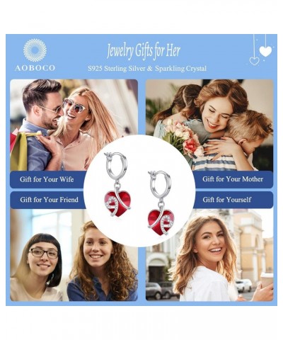 Heart Crystal Dangle Earrings, Sterling Silver Hoop Earrings for Women Love Knot Jewelry Gifts for Her 1-Red $13.33 Earrings