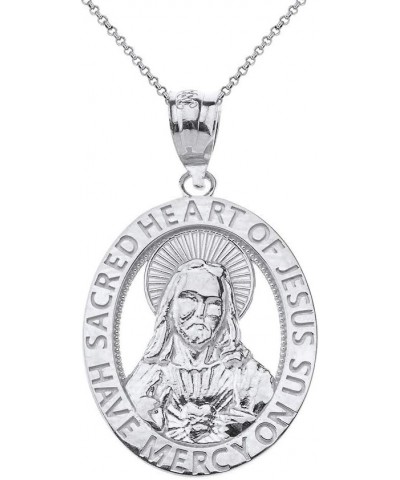 14k Sacred Heart of Jesus Have Mercy on Us Oval Pendant necklace 22.0 Inches White Gold $67.99 Necklaces