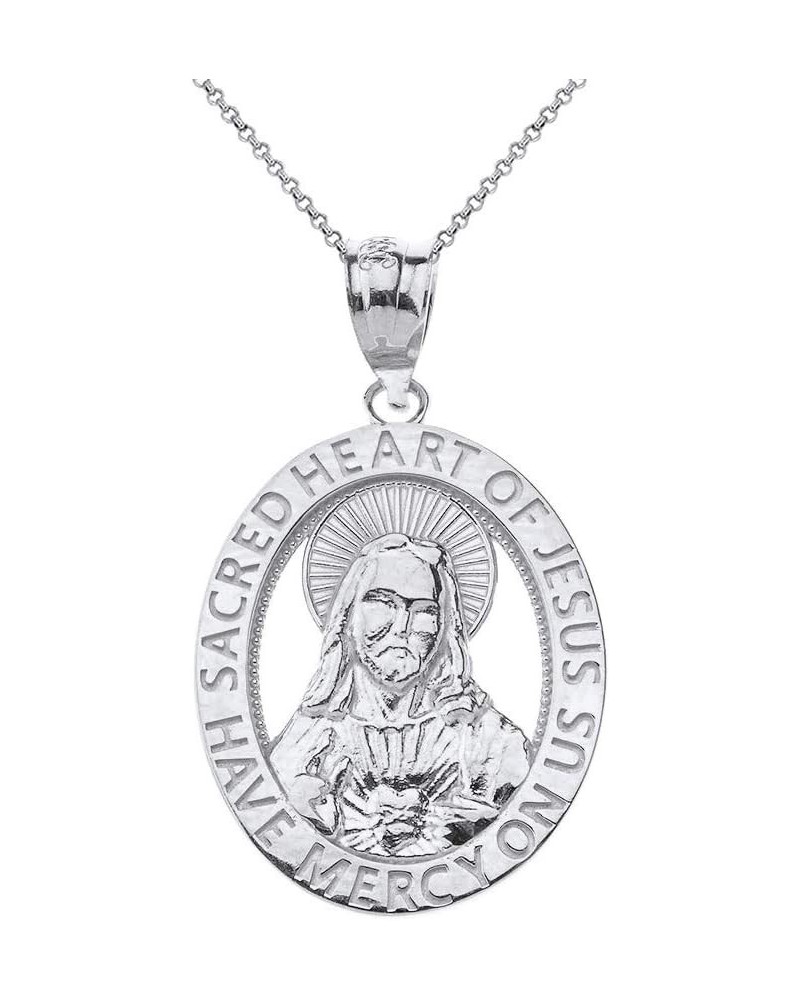 14k Sacred Heart of Jesus Have Mercy on Us Oval Pendant necklace 22.0 Inches White Gold $67.99 Necklaces