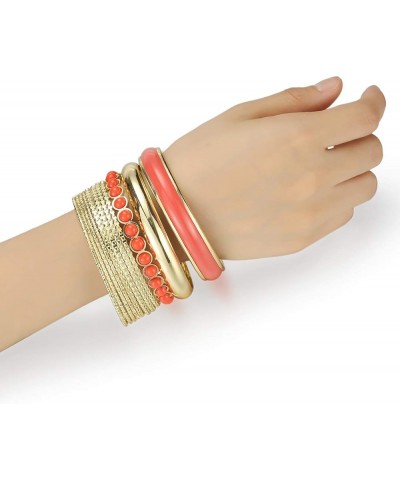 Mixed Multi Metal Bangles Bracelets Set Fashion Jewelry for Women 11Pcs/Set Gold/Coral red $8.79 Bracelets