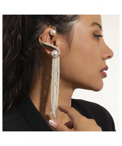 Pearl Long Tassel Drop Earrings Fashion Long Pearl Chain Earrings Large Pearl Ear Cuffs Ear Clip Gold for Women Girls $7.37 E...
