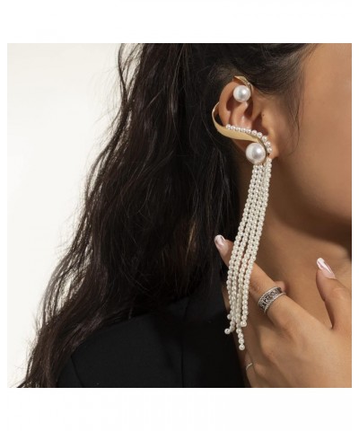 Pearl Long Tassel Drop Earrings Fashion Long Pearl Chain Earrings Large Pearl Ear Cuffs Ear Clip Gold for Women Girls $7.37 E...