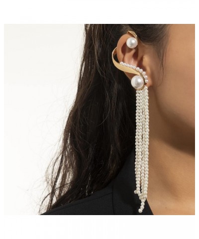 Pearl Long Tassel Drop Earrings Fashion Long Pearl Chain Earrings Large Pearl Ear Cuffs Ear Clip Gold for Women Girls $7.37 E...