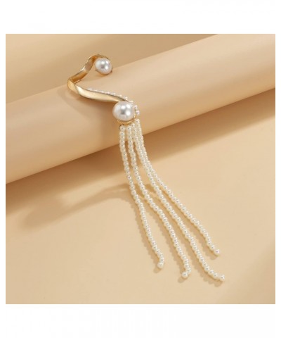 Pearl Long Tassel Drop Earrings Fashion Long Pearl Chain Earrings Large Pearl Ear Cuffs Ear Clip Gold for Women Girls $7.37 E...