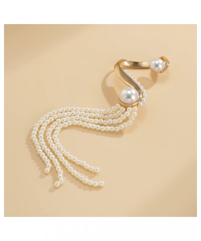 Pearl Long Tassel Drop Earrings Fashion Long Pearl Chain Earrings Large Pearl Ear Cuffs Ear Clip Gold for Women Girls $7.37 E...