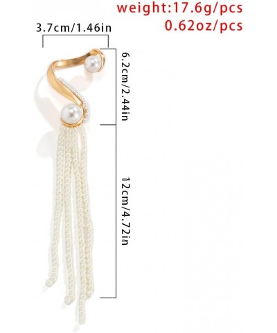 Pearl Long Tassel Drop Earrings Fashion Long Pearl Chain Earrings Large Pearl Ear Cuffs Ear Clip Gold for Women Girls $7.37 E...