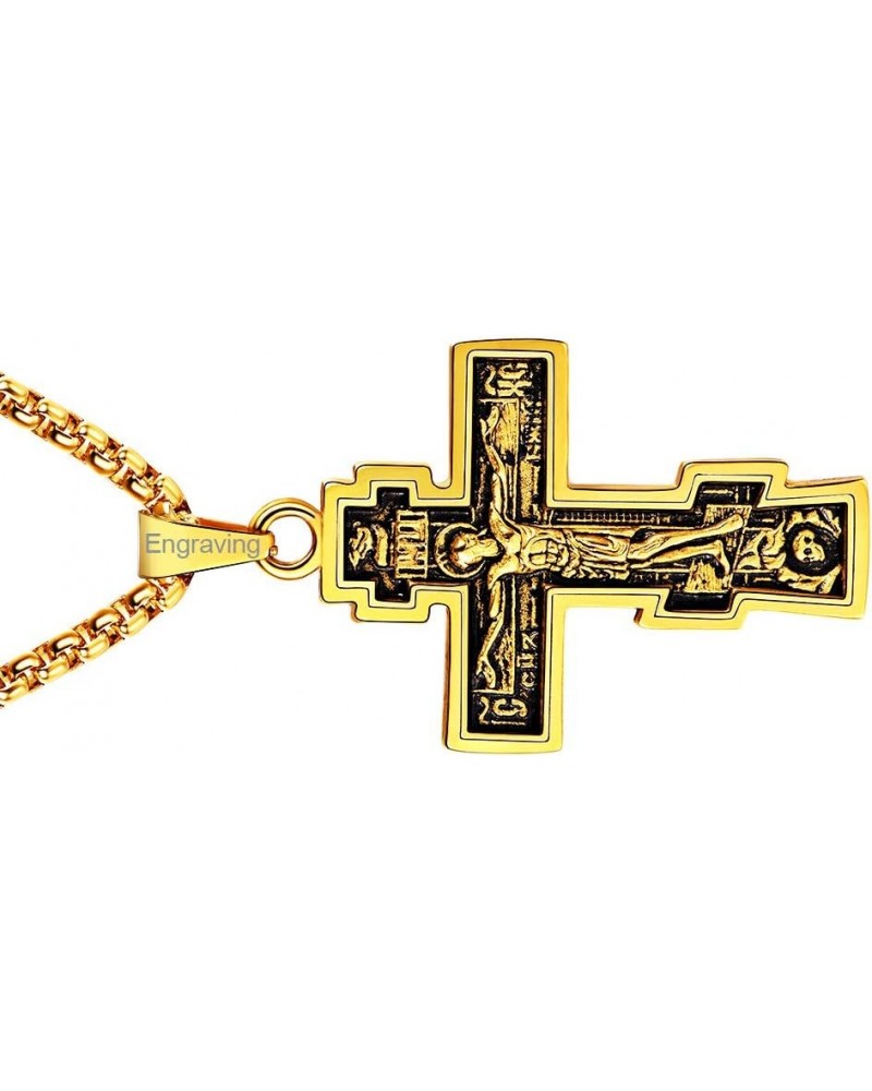 Byzantium Crucifix Cross Necklace, Christian Jewelry Vintage Stainless Steel/Gold Plated Customize Available Gift for Men/Wom...