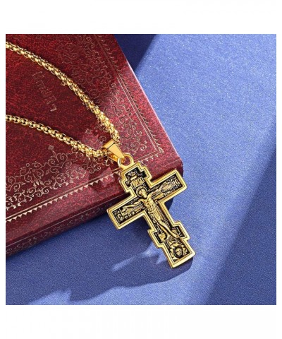 Byzantium Crucifix Cross Necklace, Christian Jewelry Vintage Stainless Steel/Gold Plated Customize Available Gift for Men/Wom...