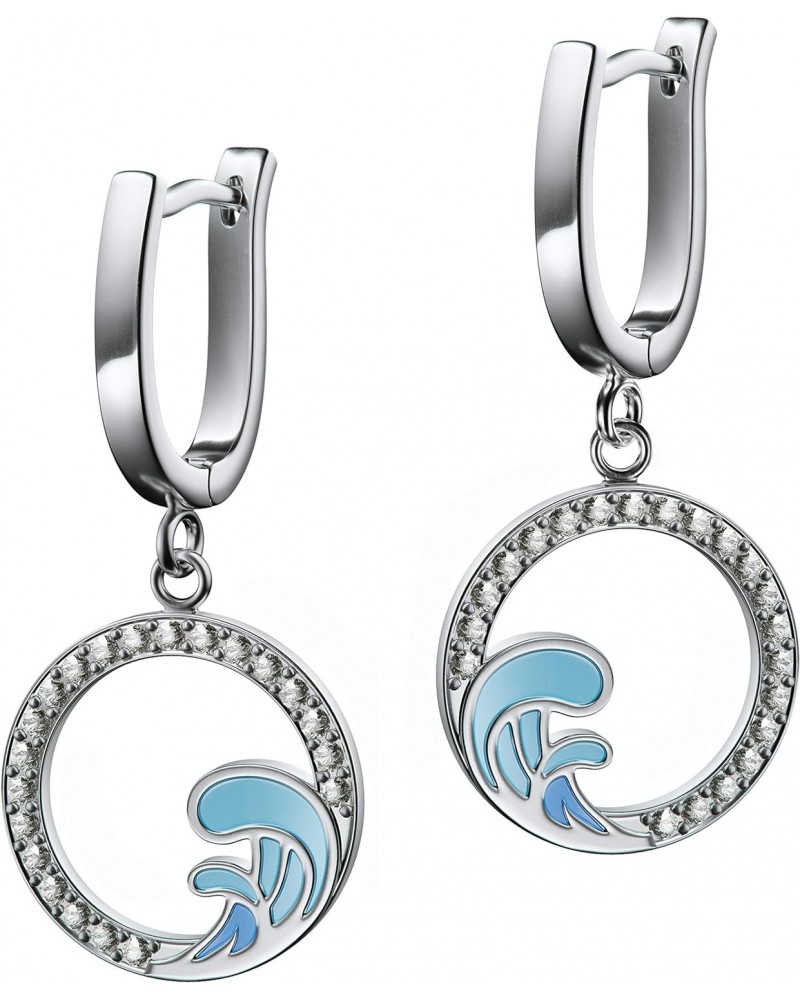 Wave Enamel Handcrafted Dangle Earrings with Cubic Zirconia Rhinestones Jewelr $5.79 Earrings