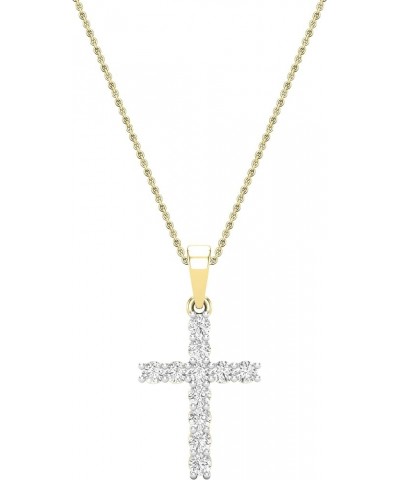Round White Diamond Classic Divine Cross of Jesus Pendant with 18 inch Chain for Women (Color I-J, Clarity I1-I3) in Gold 10K...