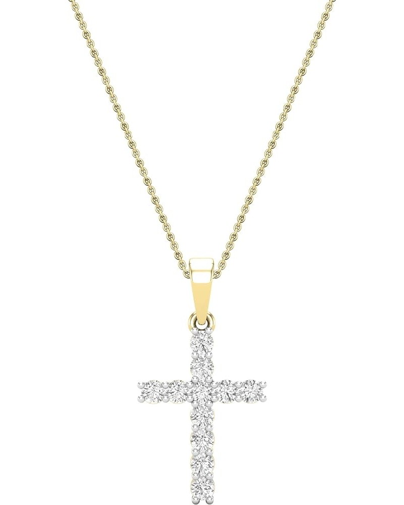 Round White Diamond Classic Divine Cross of Jesus Pendant with 18 inch Chain for Women (Color I-J, Clarity I1-I3) in Gold 10K...