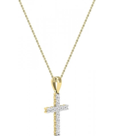 Round White Diamond Classic Divine Cross of Jesus Pendant with 18 inch Chain for Women (Color I-J, Clarity I1-I3) in Gold 10K...