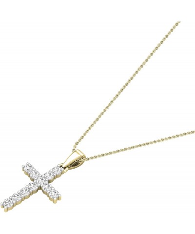 Round White Diamond Classic Divine Cross of Jesus Pendant with 18 inch Chain for Women (Color I-J, Clarity I1-I3) in Gold 10K...