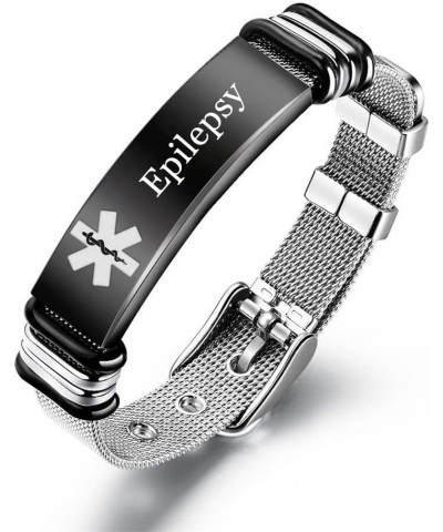 Stylish Medical Alert Bracelet for Emergency, Women Men's Personalized Stainless Steel Medic ID Mesh Wrist Band, Custom ICE D...