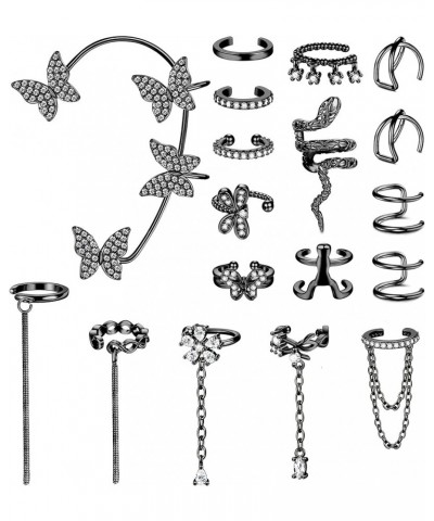 Gold Cuff Earrings for Women No Piercing Ear Cuffs Rhinestone Butterfly Snake Flower Dragonfly CZ Chain Dangle Faux Fake Earr...