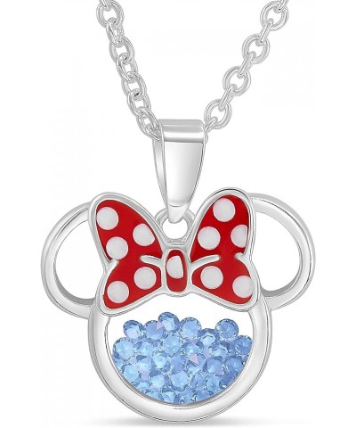 Women and Girls Birthstone Jewelry - Minnie Mouse Cubic Zirconia Shaker Pendant Necklace, Silver Plated, 18+2" Extender Decem...