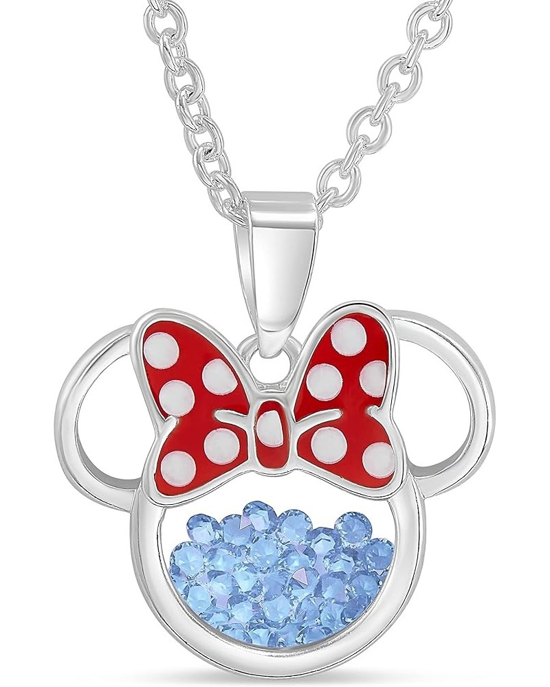 Women and Girls Birthstone Jewelry - Minnie Mouse Cubic Zirconia Shaker Pendant Necklace, Silver Plated, 18+2" Extender Decem...