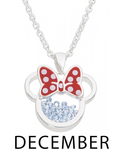 Women and Girls Birthstone Jewelry - Minnie Mouse Cubic Zirconia Shaker Pendant Necklace, Silver Plated, 18+2" Extender Decem...