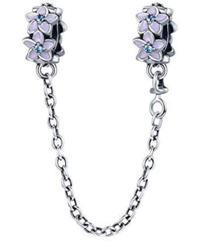 Sparkling Flower Clasp Safety Chain Charm 925 Sterling Silver Flowers Safety Chain Fit Pandora Style Bracelet Purple $13.15 B...