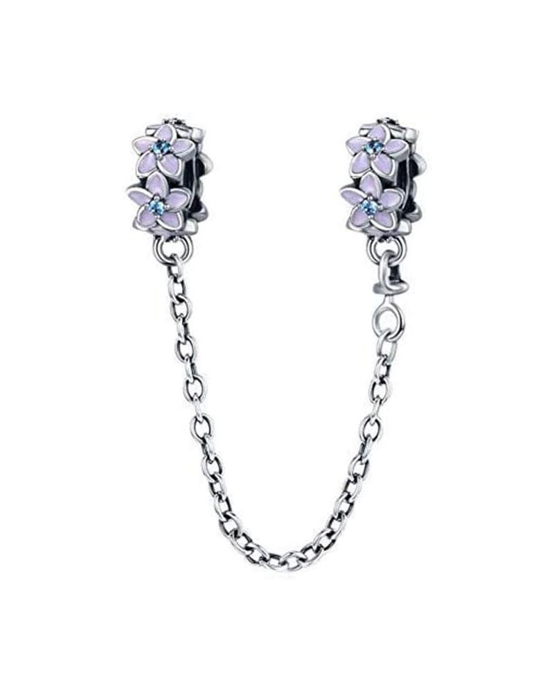 Sparkling Flower Clasp Safety Chain Charm 925 Sterling Silver Flowers Safety Chain Fit Pandora Style Bracelet Purple $13.15 B...