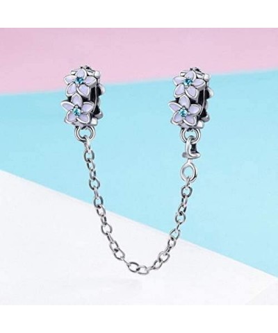 Sparkling Flower Clasp Safety Chain Charm 925 Sterling Silver Flowers Safety Chain Fit Pandora Style Bracelet Purple $13.15 B...