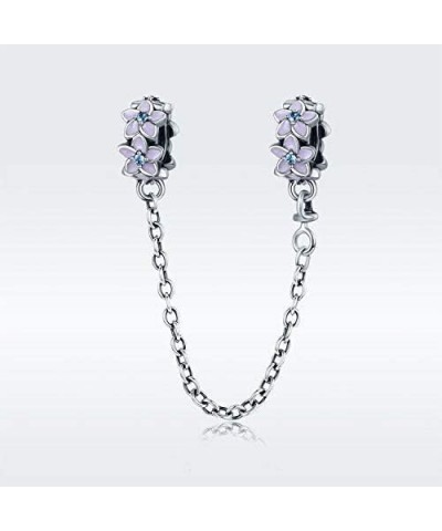 Sparkling Flower Clasp Safety Chain Charm 925 Sterling Silver Flowers Safety Chain Fit Pandora Style Bracelet Purple $13.15 B...