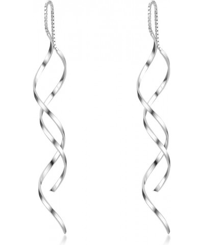 S925 Sterling Silver Star Threader Earrings, Dainty Long Chain Dangle Earrings, AAAAA Cubic Zirconia Link Earrings for Women ...