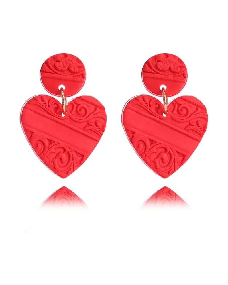 Love Heart Drop Dangle Earrings for Women Mom Girlfriend Girl Interlocking Red Peach heart Letter Pendant Polymer Clay Earrin...