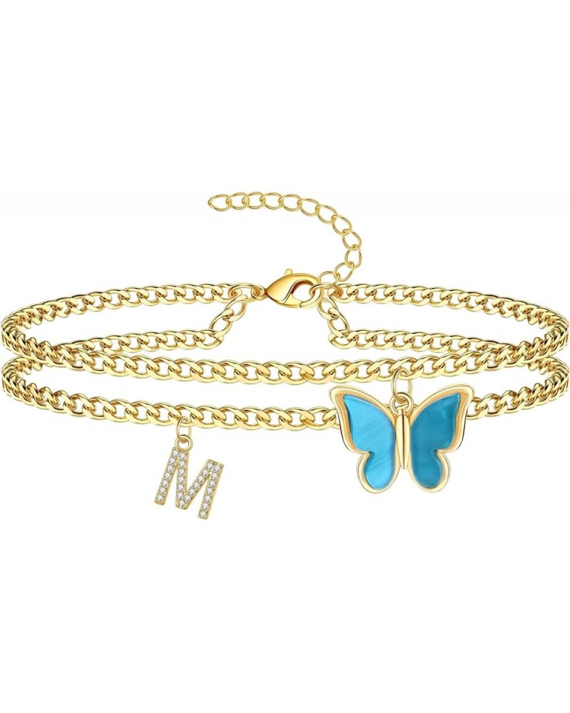 Initial Ankle Bracelets for Women, 14K Gold Butterfly Anklet with Dainty A-Z Alphabet Letter Initial Personalized Summer Beac...