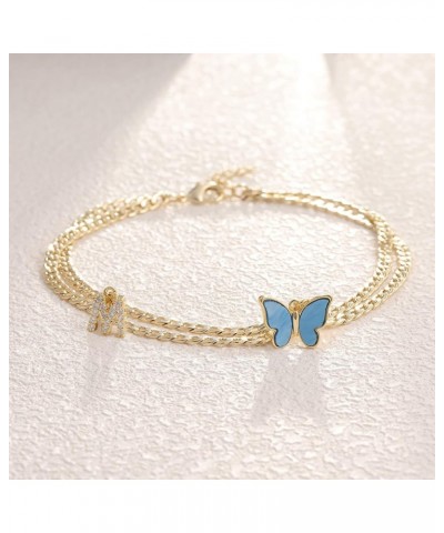 Initial Ankle Bracelets for Women, 14K Gold Butterfly Anklet with Dainty A-Z Alphabet Letter Initial Personalized Summer Beac...